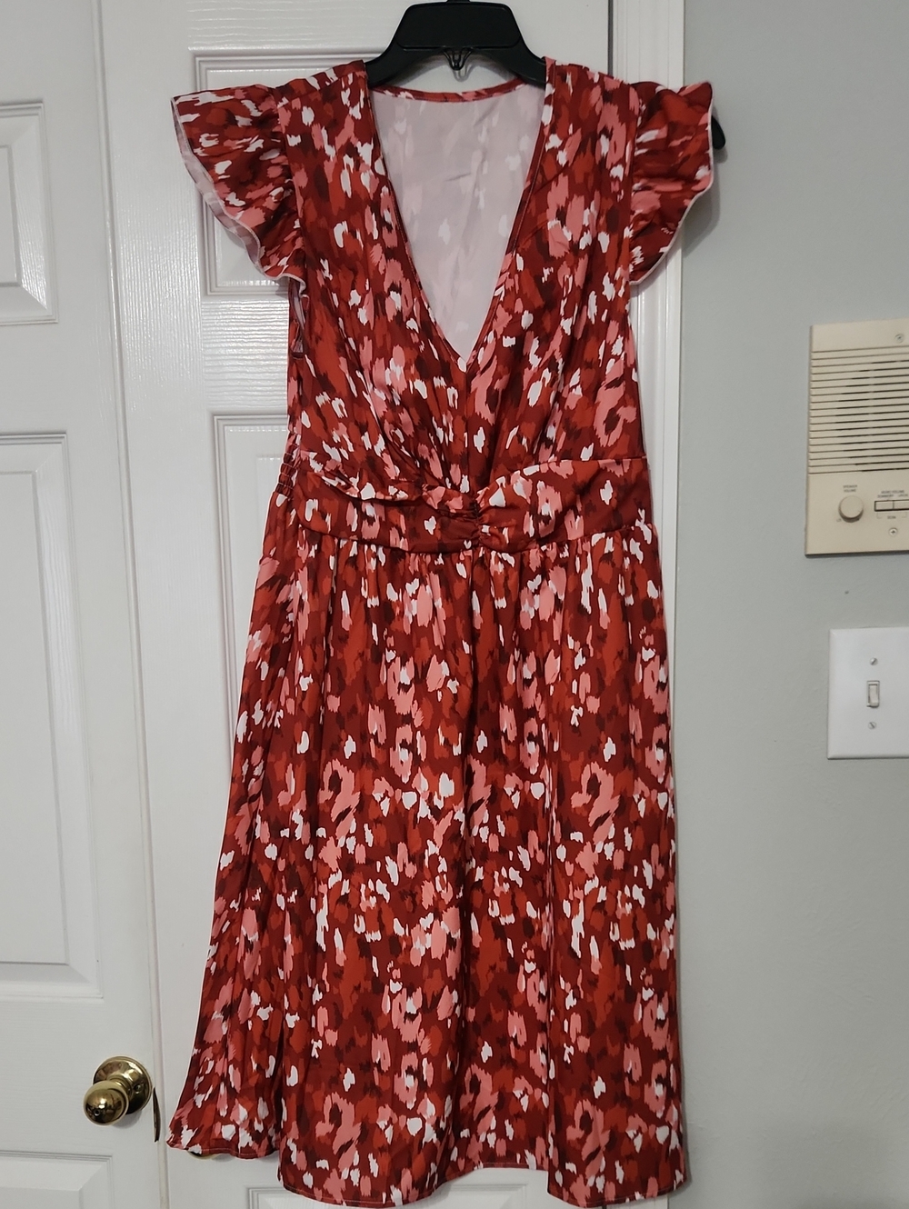 SHEIN Red and Pink Floral V-Neck Midi Dress